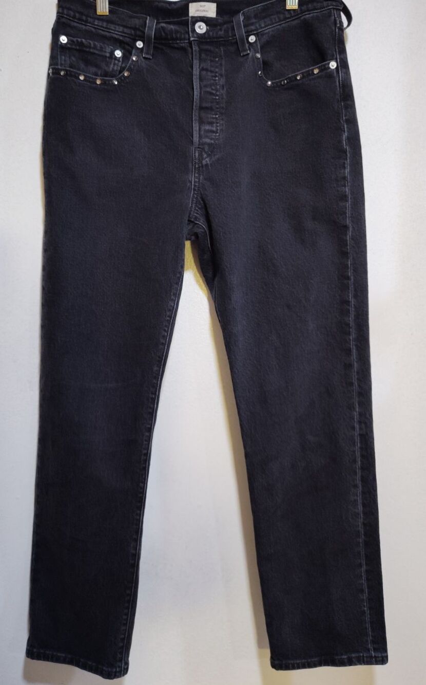 Levis 501 Original Womens Black Jean Size 32Wx40L Button Fly Studded